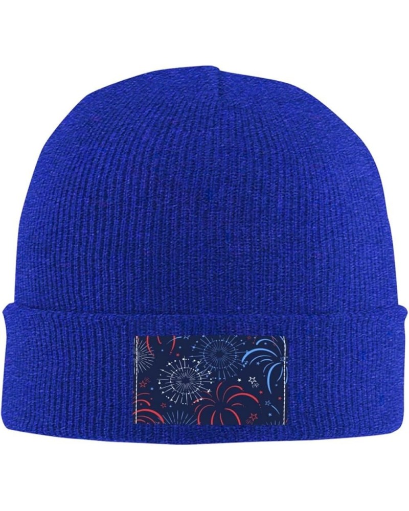 Beanie Hats for Men Women Red Blue White Firework Winter Warm Knitted Hat Blue $12.89 Skullies & Beanies