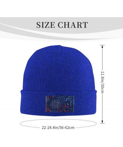 Beanie Hats for Men Women Red Blue White Firework Winter Warm Knitted Hat Blue $12.89 Skullies & Beanies