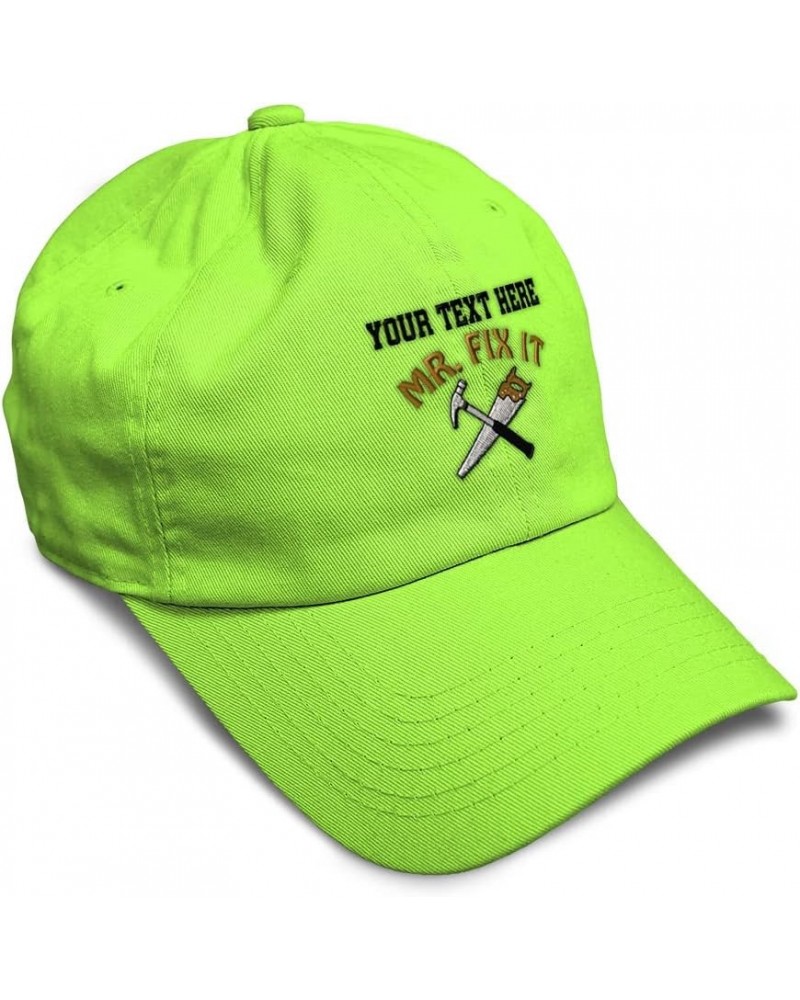 Soft Baseball Cap Mr. Fix It Embroidery Construction Contractor Cotton Embroidered Dad Hats for Men & Women Lime Personalized...