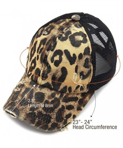 Exclusives Washed Distressed Cotton Denim Criss-Cross Ponytail Hat Baseball Cap Bundle Hair Tie (BT-780) Leopard $12.87 Baseb...