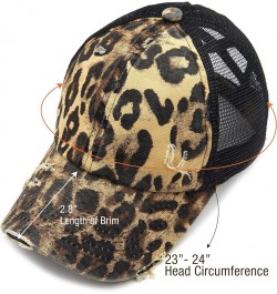 Exclusives Washed Distressed Cotton Denim Criss-Cross Ponytail Hat Baseball Cap Bundle Hair Tie (BT-780) Leopard $12.87 Baseb...