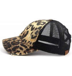 Exclusives Washed Distressed Cotton Denim Criss-Cross Ponytail Hat Baseball Cap Bundle Hair Tie (BT-780) Leopard $12.87 Baseb...