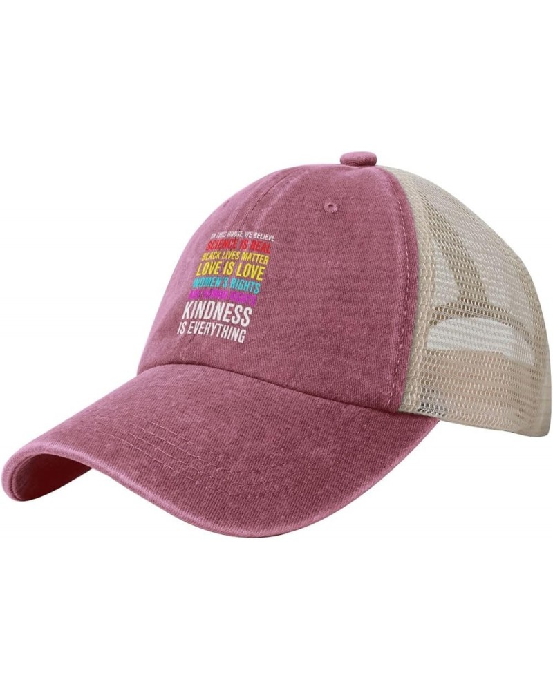 Mesh Cap Pride Flag in This House We Believe Science is Real Black Lives Matter Baseball Cap Dad Hat Trucker Hat,Black Red $8...