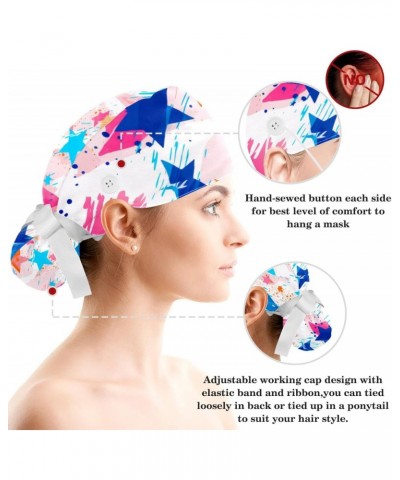 Working Cap with Hair Scrunchy, Ponytail Holder Scrub Hat, 1 Pack, Abstract Pattern Star Seamless $10.66 Skullies & Beanies