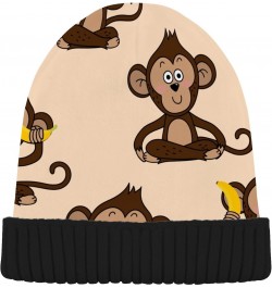 Monkey Banana Cuffed Beanie Hats Reversible Skull Cap Winter Kint Fisherman Beanies for Cold Weather Multicolor $9.90 Skullie...