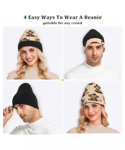 Monkey Banana Cuffed Beanie Hats Reversible Skull Cap Winter Kint Fisherman Beanies for Cold Weather Multicolor $9.90 Skullie...