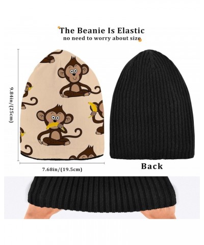 Monkey Banana Cuffed Beanie Hats Reversible Skull Cap Winter Kint Fisherman Beanies for Cold Weather Multicolor $9.90 Skullie...