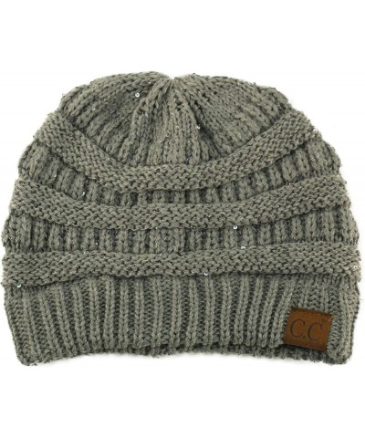 CC Classic Winter Fall Trendy Chunky Stretchy Cable Knit Beanie Hat Sequins Lt. Melange Gray $9.50 Sun Hats