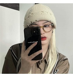 Gothic Beanie Winter Knit Hats Trendy Metal Rings Pin Hip Hop Streetwear Harajuku Y2k Skull Cap Emo Scene Grunge Accessories ...