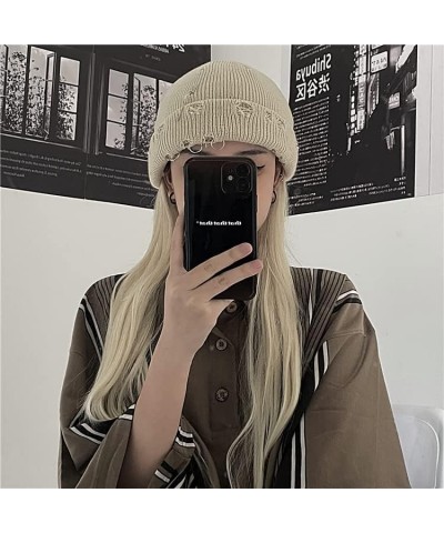 Gothic Beanie Winter Knit Hats Trendy Metal Rings Pin Hip Hop Streetwear Harajuku Y2k Skull Cap Emo Scene Grunge Accessories ...