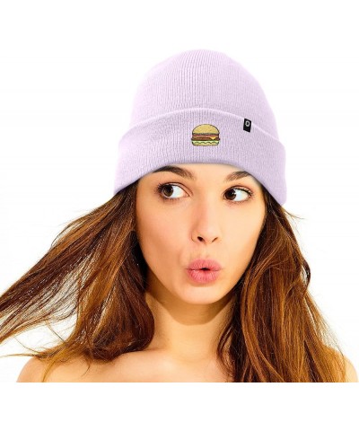 Embroidered Cheeseburger Beanie Cap Cuffed Knit Hat Men Women Lavender $10.23 Skullies & Beanies