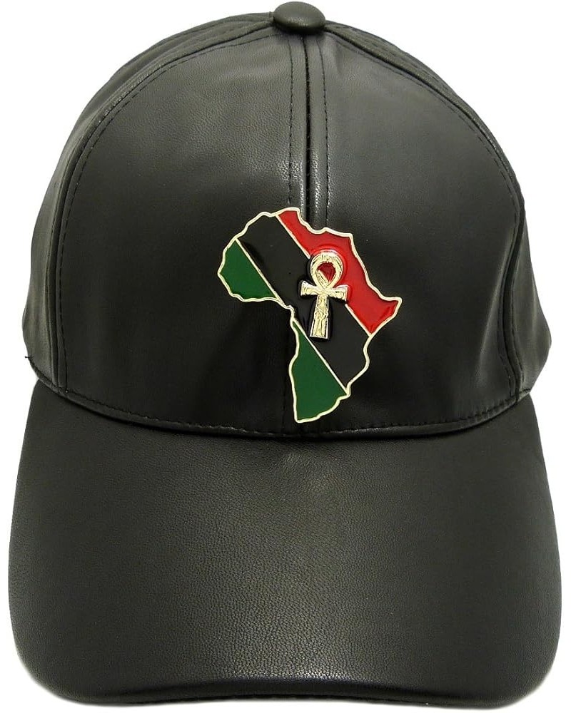 Unisex Faux Leather Baseball Cap w/Nefertiti, Ankh, Gye Nyame, Fist, Eye of Heru in Africa Map Piece Ankh in Africa $13.63 Ba...