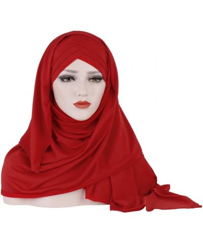 Women Scarf Hat Wrap Muslim Shawl Cap Turban Ruffle Baseball Caps Cable Guy Hat Red $8.56 Skullies & Beanies