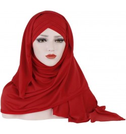 Women Scarf Hat Wrap Muslim Shawl Cap Turban Ruffle Baseball Caps Cable Guy Hat Red $8.56 Skullies & Beanies