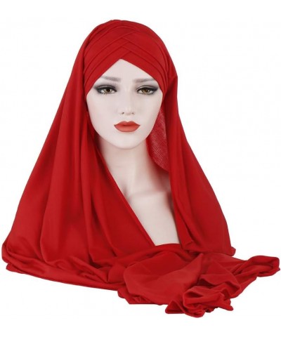 Women Scarf Hat Wrap Muslim Shawl Cap Turban Ruffle Baseball Caps Cable Guy Hat Red $8.56 Skullies & Beanies