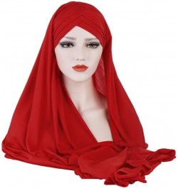 Women Scarf Hat Wrap Muslim Shawl Cap Turban Ruffle Baseball Caps Cable Guy Hat Red $8.56 Skullies & Beanies