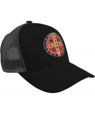 St Benedict Medal Holy Cross Logo Trucker Hat - Mesh Baseball Snapback Cap for Men Or Women Outdoors Black $20.96 Baseball Caps