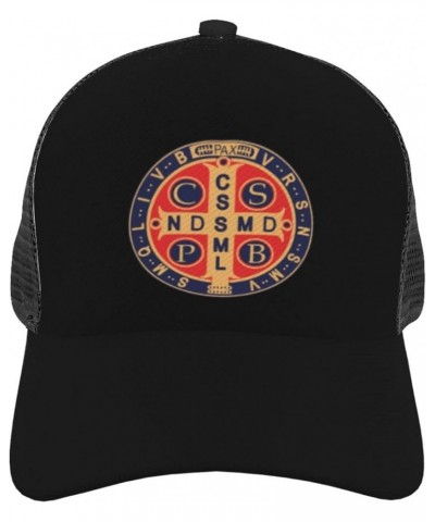 St Benedict Medal Holy Cross Logo Trucker Hat - Mesh Baseball Snapback Cap for Men Or Women Outdoors Black $20.96 Baseball Caps