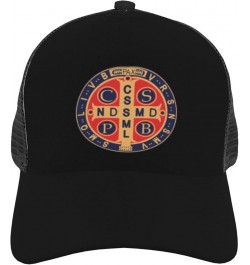 St Benedict Medal Holy Cross Logo Trucker Hat - Mesh Baseball Snapback Cap for Men Or Women Outdoors Black $20.96 Baseball Caps