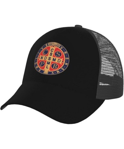 St Benedict Medal Holy Cross Logo Trucker Hat - Mesh Baseball Snapback Cap for Men Or Women Outdoors Black $20.96 Baseball Caps