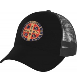 St Benedict Medal Holy Cross Logo Trucker Hat - Mesh Baseball Snapback Cap for Men Or Women Outdoors Black $20.96 Baseball Caps