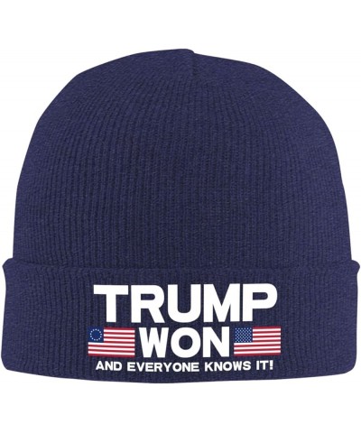 Trump Won and Everyone Knows It Knit Hats Winter Warm Chunky Beanie Hat for Men Women Navy Blue $10.23 Skullies & Beanies