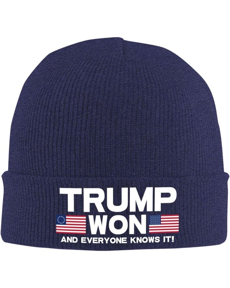 Trump Won and Everyone Knows It Knit Hats Winter Warm Chunky Beanie Hat for Men Women Navy Blue $10.23 Skullies & Beanies