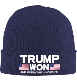 Trump Won and Everyone Knows It Knit Hats Winter Warm Chunky Beanie Hat for Men Women Navy Blue $10.23 Skullies & Beanies