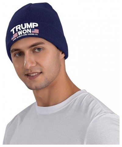 Trump Won and Everyone Knows It Knit Hats Winter Warm Chunky Beanie Hat for Men Women Navy Blue $10.23 Skullies & Beanies