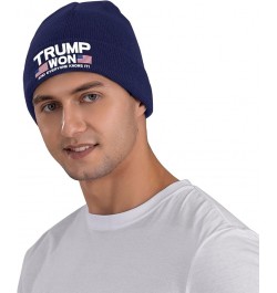 Trump Won and Everyone Knows It Knit Hats Winter Warm Chunky Beanie Hat for Men Women Navy Blue $10.23 Skullies & Beanies