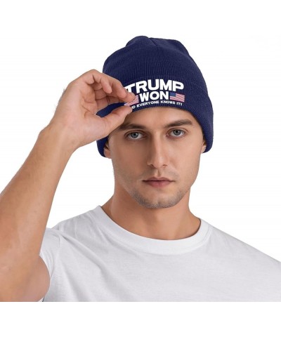 Trump Won and Everyone Knows It Knit Hats Winter Warm Chunky Beanie Hat for Men Women Navy Blue $10.23 Skullies & Beanies