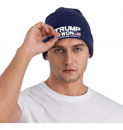 Trump Won and Everyone Knows It Knit Hats Winter Warm Chunky Beanie Hat for Men Women Navy Blue $10.23 Skullies & Beanies