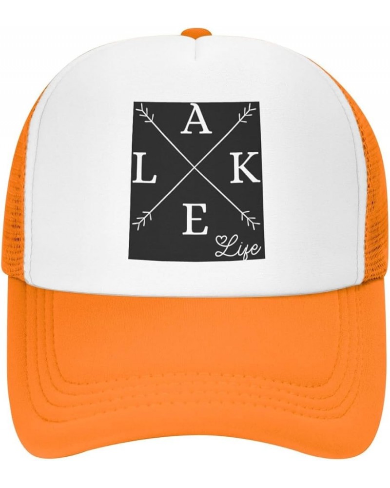 Lake Life Trucker Hat Men Mesh Baseball Cap Baseball Hats Women Sun Hat Dad Cap Fishing hat Black Orange $10.81 Baseball Caps