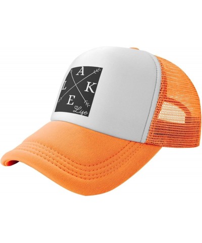 Lake Life Trucker Hat Men Mesh Baseball Cap Baseball Hats Women Sun Hat Dad Cap Fishing hat Black Orange $10.81 Baseball Caps