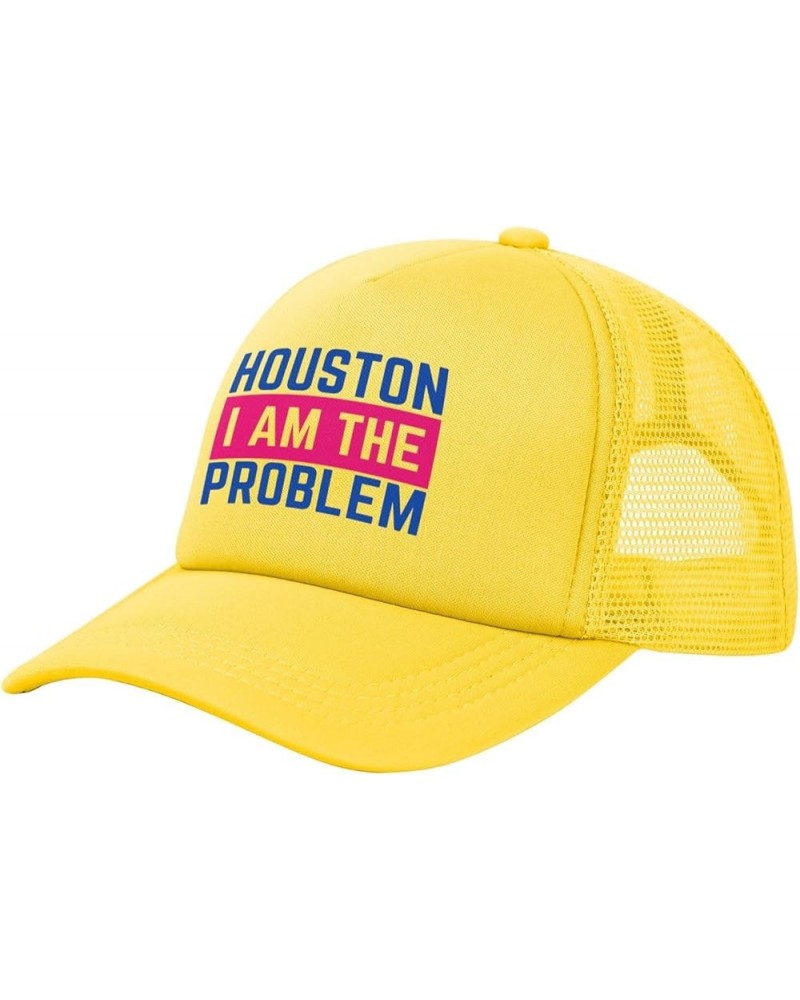 Houston I Am The Problem Mesh Hat Baseball Cap Ponytail Caps Beach Sun Dad Trucker Hat Yellow $11.87 Baseball Caps