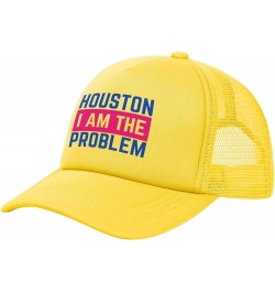 Houston I Am The Problem Mesh Hat Baseball Cap Ponytail Caps Beach Sun Dad Trucker Hat Yellow $11.87 Baseball Caps