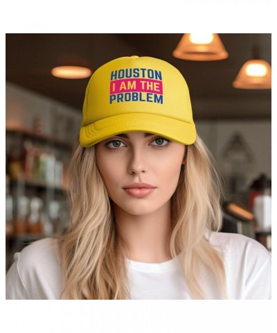 Houston I Am The Problem Mesh Hat Baseball Cap Ponytail Caps Beach Sun Dad Trucker Hat Yellow $11.87 Baseball Caps