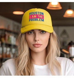 Houston I Am The Problem Mesh Hat Baseball Cap Ponytail Caps Beach Sun Dad Trucker Hat Yellow $11.87 Baseball Caps