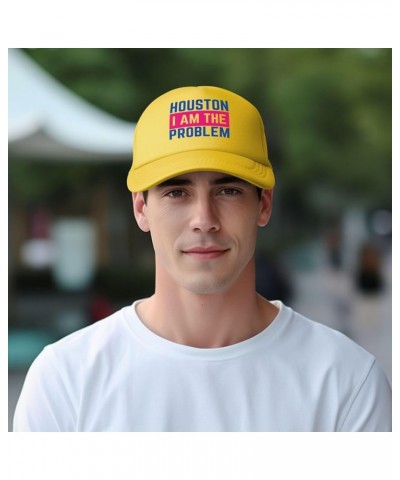 Houston I Am The Problem Mesh Hat Baseball Cap Ponytail Caps Beach Sun Dad Trucker Hat Yellow $11.87 Baseball Caps