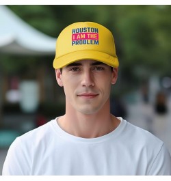 Houston I Am The Problem Mesh Hat Baseball Cap Ponytail Caps Beach Sun Dad Trucker Hat Yellow $11.87 Baseball Caps