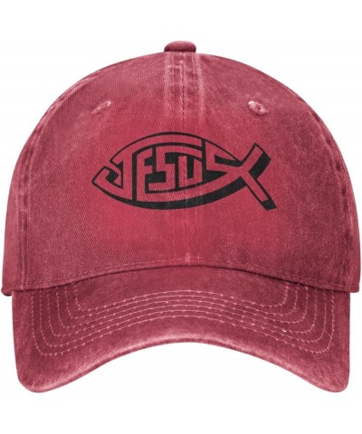 Jesus Cowboy Hat Men Vintage Baseball Cap Women Dad Hat Sun Hat Adjustable Trucker Hat Black Red $10.56 Baseball Caps