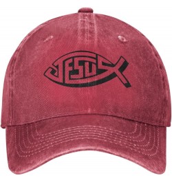 Jesus Cowboy Hat Men Vintage Baseball Cap Women Dad Hat Sun Hat Adjustable Trucker Hat Black Red $10.56 Baseball Caps