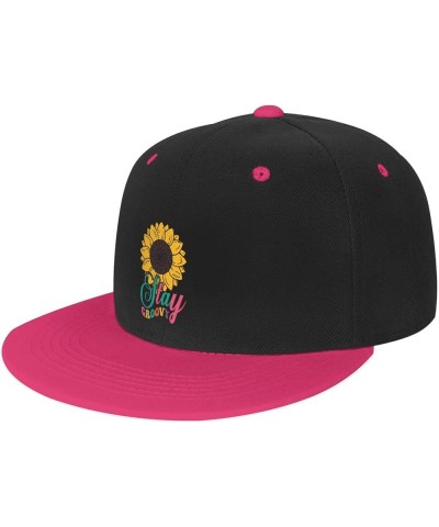 Stay Groovy Sunflower Baseball Cap for Men Women Snapback Hat Adjustable Flat Bill Hats Pink $11.87 Baseball Caps