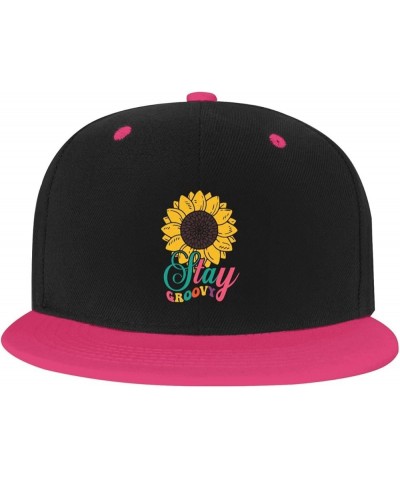 Stay Groovy Sunflower Baseball Cap for Men Women Snapback Hat Adjustable Flat Bill Hats Pink $11.87 Baseball Caps