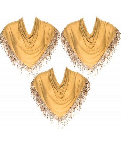 Triangle Scarf with Bobbin Lace Fringes for Women Pack of 3 Caramel $14.79 Scarves