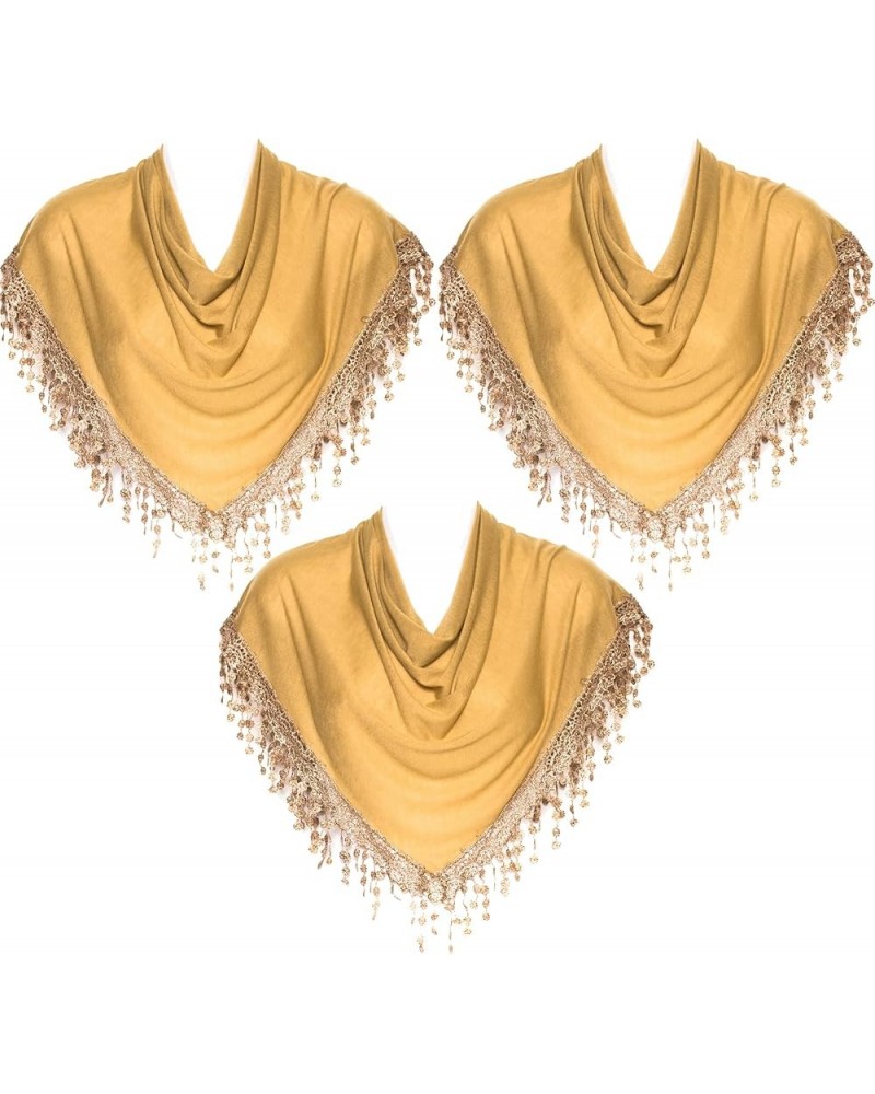 Triangle Scarf with Bobbin Lace Fringes for Women Pack of 3 Caramel $14.79 Scarves