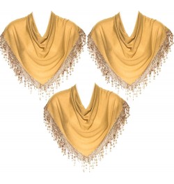 Triangle Scarf with Bobbin Lace Fringes for Women Pack of 3 Caramel $14.79 Scarves