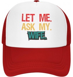 Let Me Ask My Wife Hat Funny Saying Sarcastic Mesh Hat Gift for Husband Wife Baseball Cap Black Red $9.94 Baseball Caps