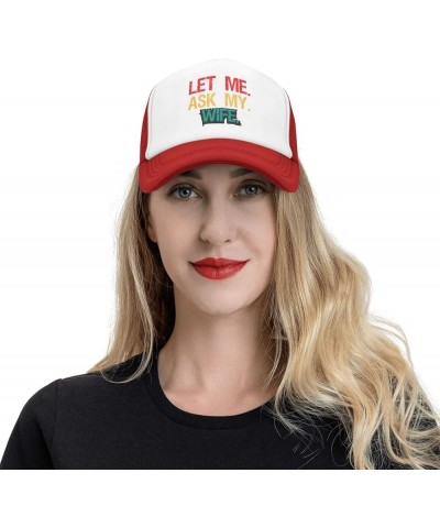 Let Me Ask My Wife Hat Funny Saying Sarcastic Mesh Hat Gift for Husband Wife Baseball Cap Black Red $9.94 Baseball Caps