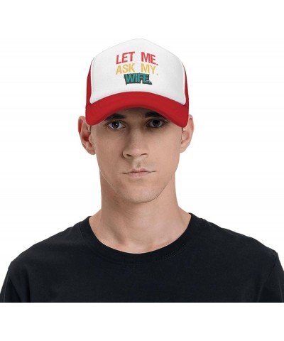 Let Me Ask My Wife Hat Funny Saying Sarcastic Mesh Hat Gift for Husband Wife Baseball Cap Black Red $9.94 Baseball Caps